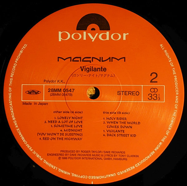 Magnum (3) - Vigilante (Vinyl, LP, Album) Very Good (VG) / Very Good (VG)