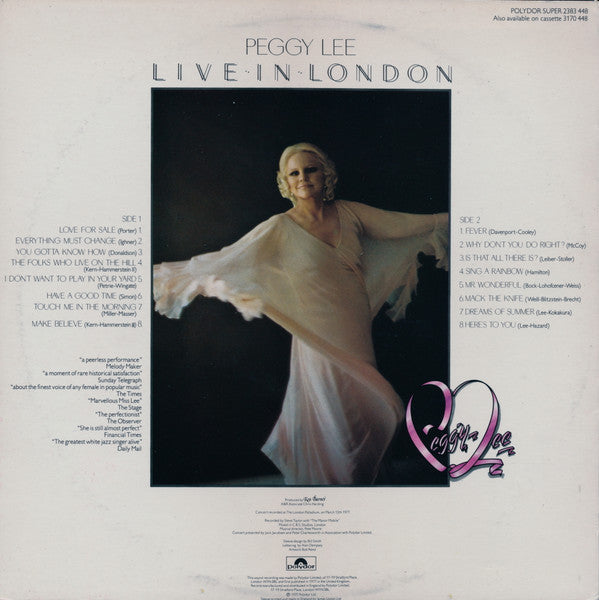 Peggy Lee - Live In London (Vinyl, LP, Album, Stereo) Very Good (VG) / Very Good Plus (VG+)