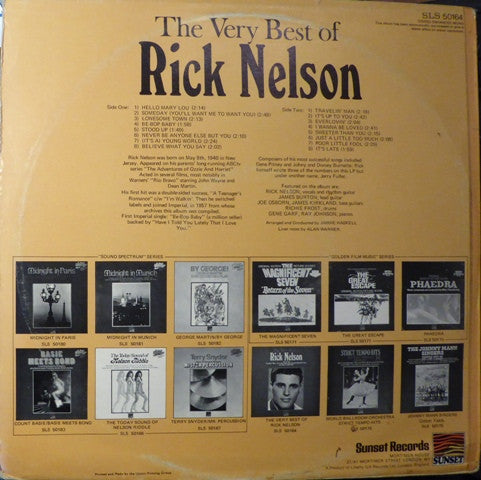 Ricky Nelson (2) - The Very Best Of Rick Nelson (Vinyl, LP, Compilation) Very Good (VG) / Fair (F)
