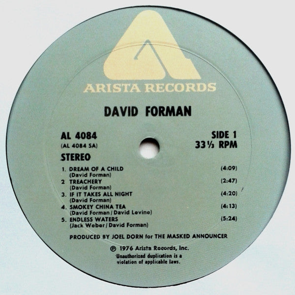 David Forman - David Forman (Vinyl, LP, Album) Good Plus (G+) / Good Plus (G+)