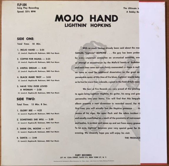 Lightnin' Hopkins - Mojo Hand (Vinyl, LP, Album, Reissue, Mono) Near Mint (NM or M-) / Very Good Plus (VG+)