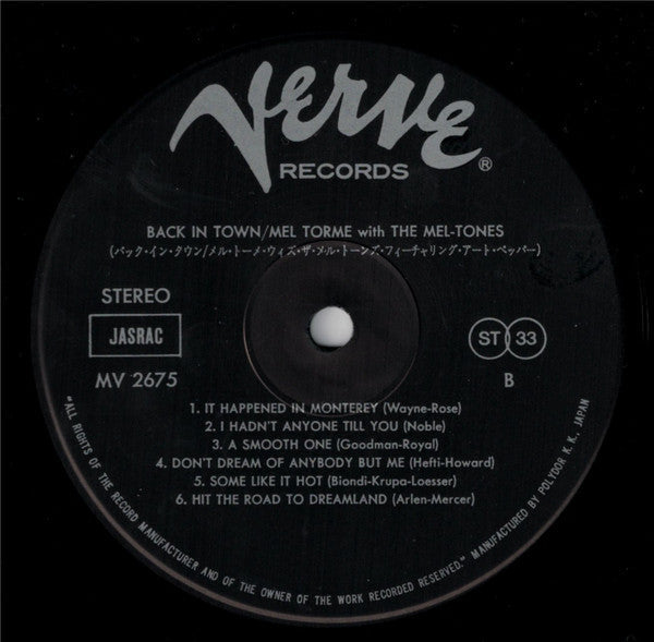 Mel Tormé - Back In Town (Vinyl, LP, Album, Reissue) Very Good Plus (VG+) / Very Good Plus (VG+)