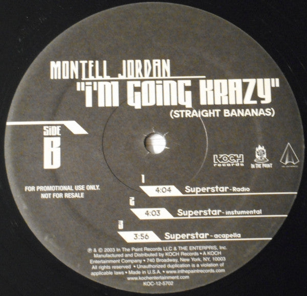 Montell Jordan - I'm Going Krazy (Straight Bananas) (Vinyl, 12", Promo) Very Good Plus (VG+) / Very Good Plus (VG+)