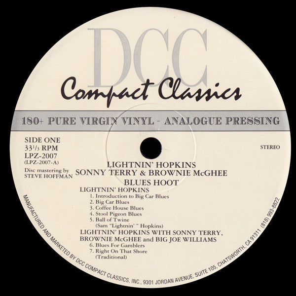 Lightnin' Hopkins - Blues Hoot Live Recording At 'The Ash Grove' (Vinyl, LP, Album, Limited Edition, Numbered, Reissue, Remastered, Stereo) Near Mint (NM or M-) / Very Good Plus (VG+)