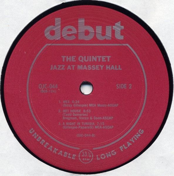 The Quintet - Jazz At Massey Hall (Vinyl, LP, Album, Reissue, Mono) Very Good (VG) / Very Good (VG)