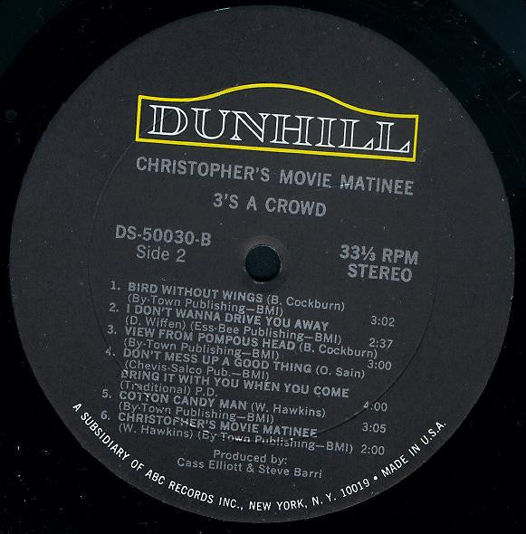 3's A Crowd (2) - Christopher's Movie Matinee (Vinyl, LP, Album, Stereo) Good Plus (G+) / Good Plus (G+)