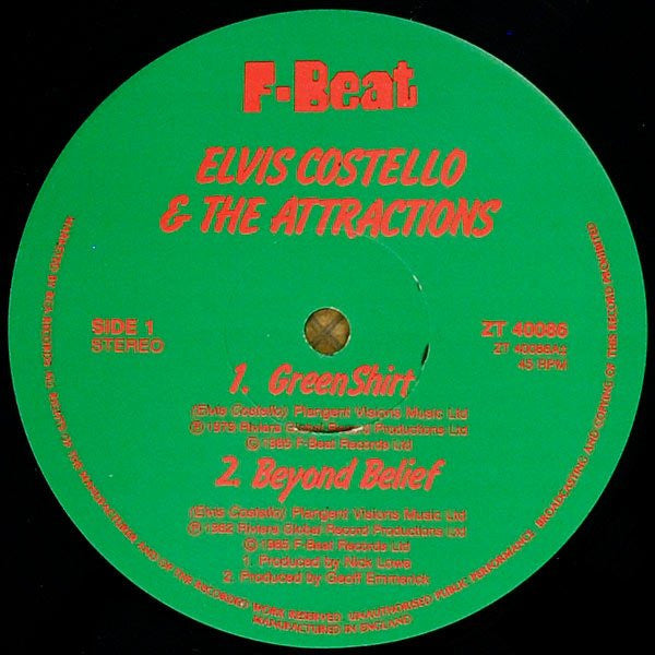Elvis Costello & The Attractions - Green Shirt (Vinyl, 12", 45 RPM) Very Good Plus (VG+) / Very Good Plus (VG+)