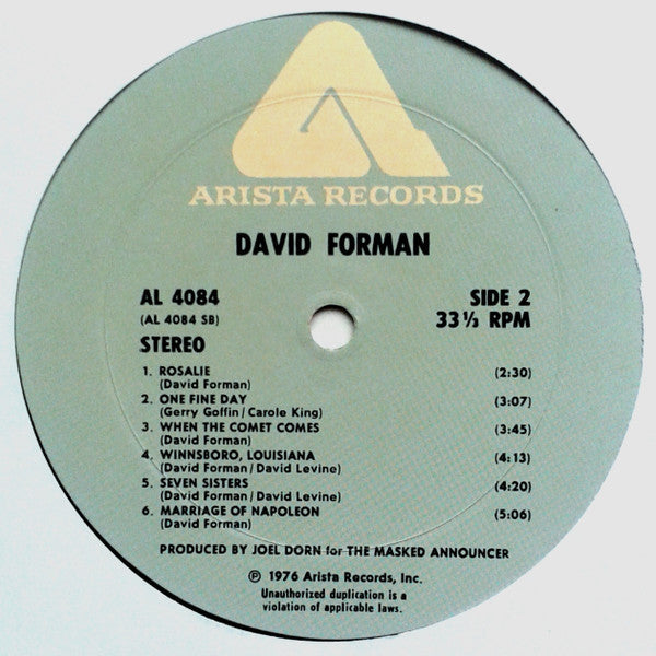 David Forman - David Forman (Vinyl, LP, Album) Good Plus (G+) / Good Plus (G+)