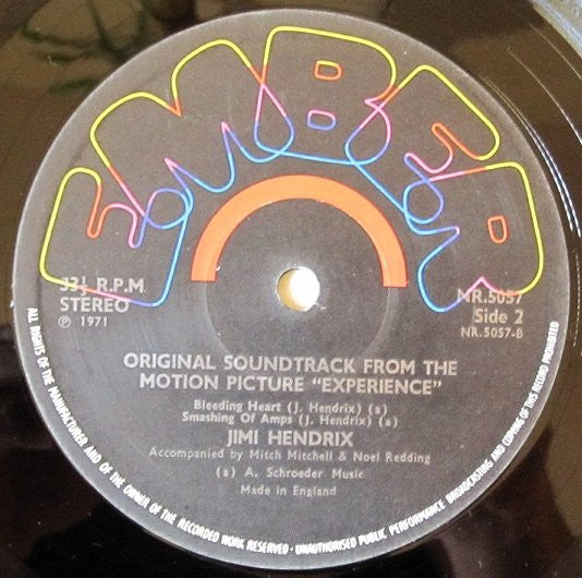 Jimi Hendrix - Original Sound Track 'Experience' (Vinyl, LP, Album) Very Good (VG) / Poor (P)