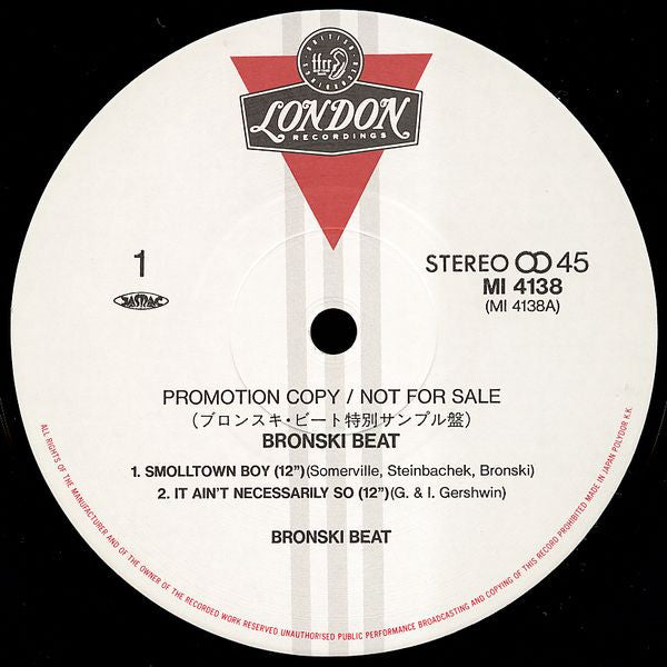Bronski Beat - Smalltown Boy (Vinyl, 12", Maxi-Single, Promo) Near Mint (NM or M-) / Very Good Plus (VG+)