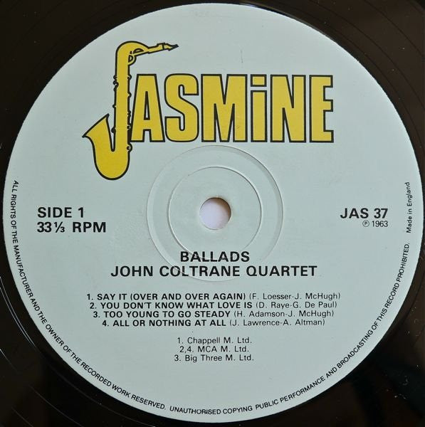 The John Coltrane Quartet - Ballads (Vinyl, LP, Album, Reissue, Stereo) Near Mint (NM or M-) / Very Good (VG)