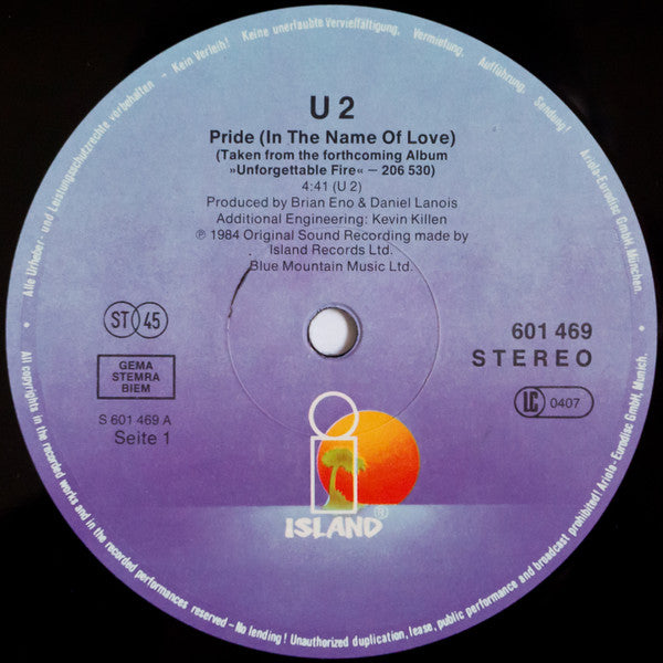 U2 - Pride (In The Name Of Love) (Vinyl, 12", 45 RPM, Maxi-Single, Stereo) Near Mint (NM or M-) / Very Good (VG)