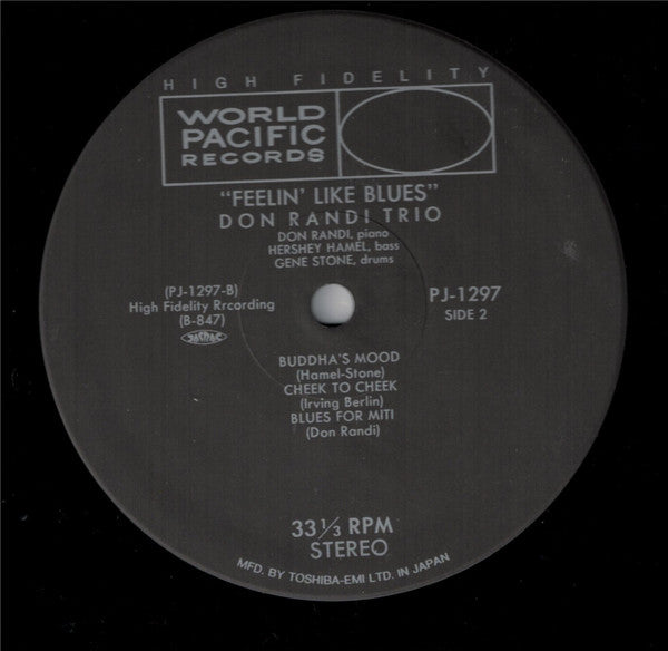 Don Randi Trio - Feelin' Like Blues (Vinyl, LP, Album, Reissue, Stereo) Very Good Plus (VG+) / Very Good Plus (VG+)