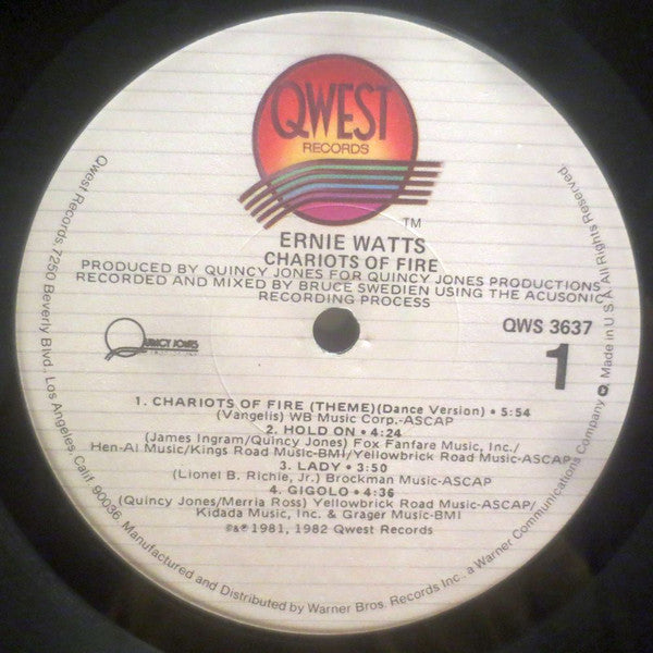 Ernie Watts - Chariots Of Fire (Vinyl, LP, Album, Partially Mixed) Very Good Plus (VG+) / Very Good (VG)