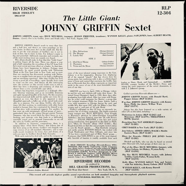 Johnny Griffin - The Little Giant (Vinyl, LP, Album, Reissue, Stereo) Very Good Plus (VG+) / Very Good Plus (VG+)