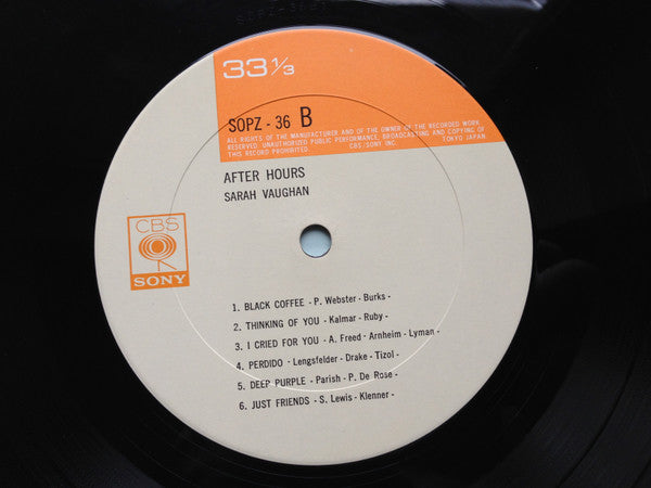 Sarah Vaughan - After Hours With Sarah Vaughan (Vinyl, LP, Album, Reissue, Mono) Very Good Plus (VG+) / Very Good Plus (VG+)