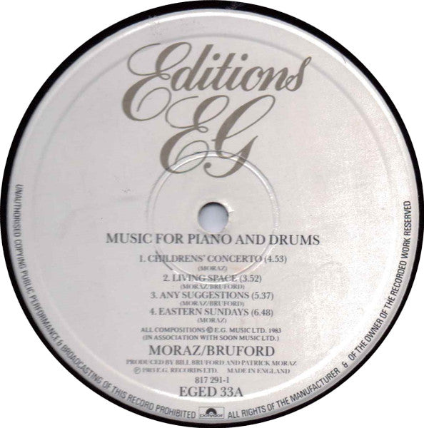 Patrick Moraz - Music For Piano And Drums (Vinyl, LP, Album) Very Good Plus (VG+) / Very Good Plus (VG+)