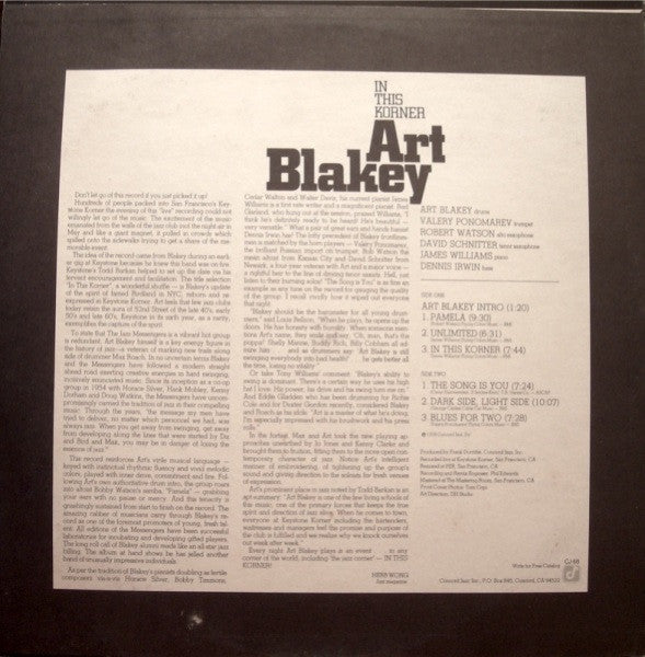 Art Blakey - In This Korner (Vinyl, LP, Album) Very Good (VG) / Very Good (VG)