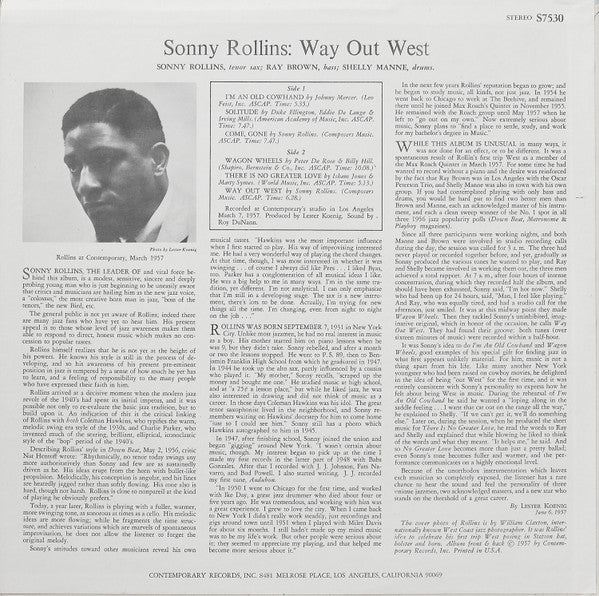 Sonny Rollins - Way Out West (Vinyl, LP, Album, Reissue, Stereo) Very Good Plus (VG+) / Very Good Plus (VG+)