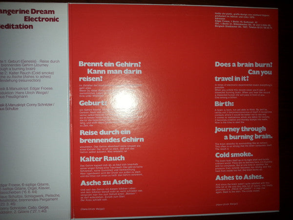 Tangerine Dream - Electronic Meditation (Vinyl, LP, Album) Very Good Plus (VG+) / Very Good (VG)