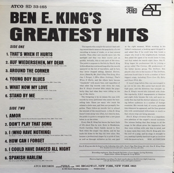 Ben E. King - Ben E. King's Greatest Hits (Vinyl, LP, Compilation, Reissue) Very Good (VG) / Very Good (VG)