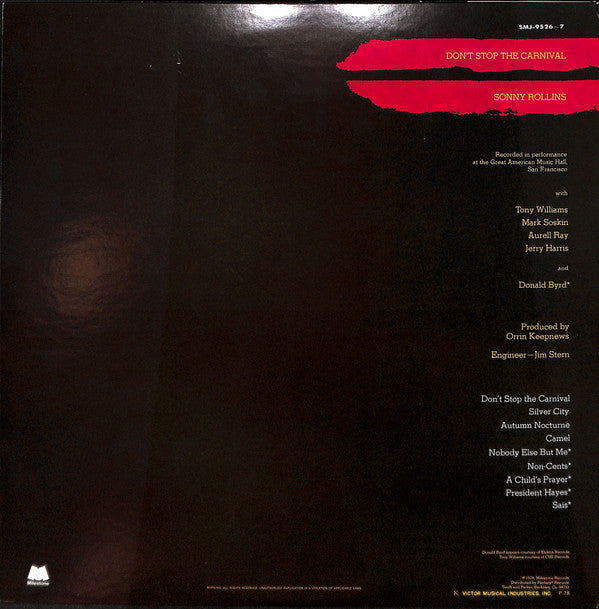 Sonny Rollins - Don't Stop The Carnival (2xVinyl, LP, Album) Near Mint (NM or M-) / Very Good Plus (VG+)