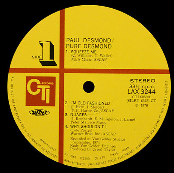 Paul Desmond - Pure Desmond (Vinyl, LP, Album, Limited Edition, Rei...