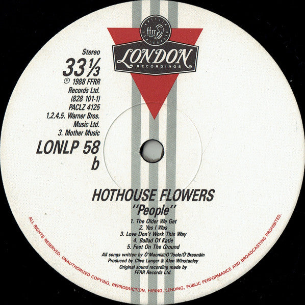 Hothouse Flowers - People (Vinyl, LP, Album, Stereo) Very Good (VG) / Very Good Plus (VG+)