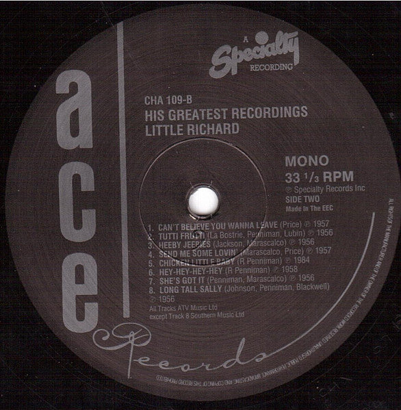 Little Richard - His Greatest Recordings (Vinyl, LP, Compilation, Mono) Near Mint (NM or M-) / Very Good Plus (VG+)