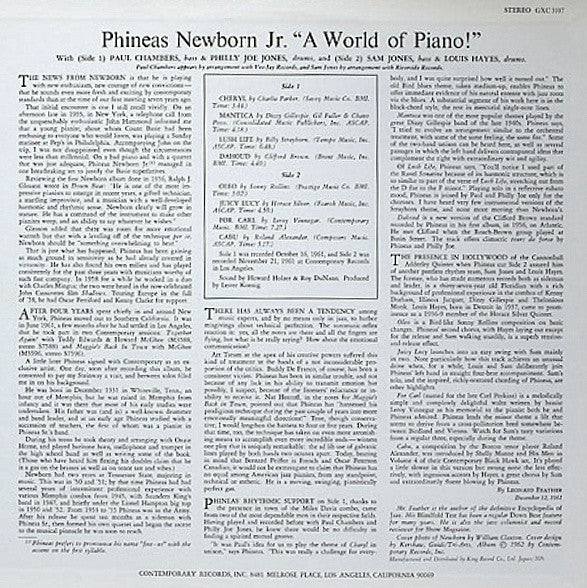 Phineas Newborn Jr. - A World Of Piano! (Vinyl, LP, Album, Reissue, Stereo) Very Good Plus (VG+) / Good Plus (G+)