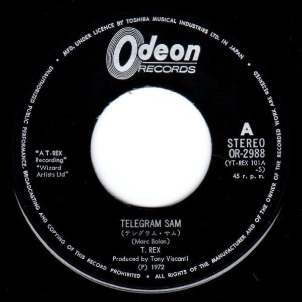 T. Rex - Telegram Sam / Cadilac (Vinyl, 7", 45 RPM, Single, Stereo) Very Good Plus (VG+) / Very Good (VG)
