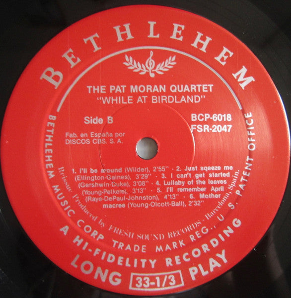 The Pat Moran Quartet - While At Birdland (Vinyl, LP, Album, Reissue, Mono) Very Good (VG) / Very Good Plus (VG+)