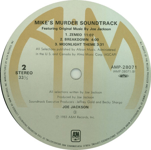 Joe Jackson - Mike's Murder (The Motion Picture Soundtrack) = マイクス・マーダー (Vinyl, LP, Album) Very Good Plus (VG+) / Very Good (VG)