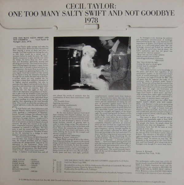 Cecil Taylor - One Too Many Salty Swift And Not Goodbye (3xVinyl, Box Set, LP, Album, Reissue) Near Mint (NM or M-) / Good Plus (G+)