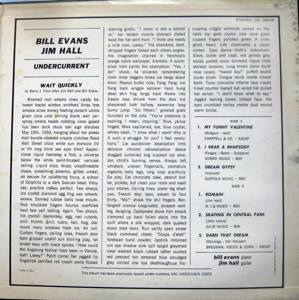 Bill Evans - Undercurrent (Vinyl, LP, Album, Stereo, Reissue) Very Good Plus (VG+) / Very Good (VG)
