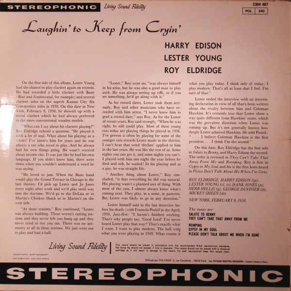 Lester Young - Laughin' To Keep From Cryin' (Vinyl, LP, Album, Reissue, Stereo) Very Good (VG) / Very Good Plus (VG+)