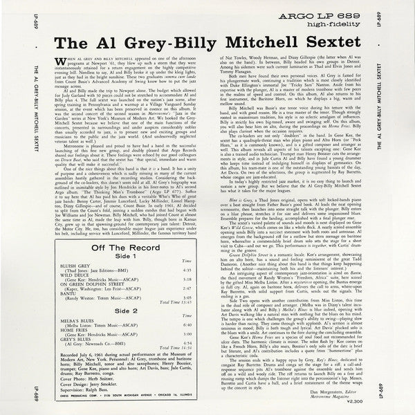 The Al Grey - Billy Mitchell Sextet - The Al Grey - Billy Mitchell Sextet (Vinyl, LP, Album, Reissue) Very Good Plus (VG+) / Very Good Plus (VG+)
