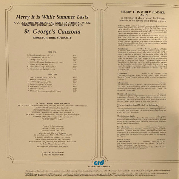 St. George's Canzona - Merry It Is While Summer Lasts - A Collection Of Medieval And Traditional Music From The Spring And Summer Festivals (Vinyl, LP, Album) Near Mint (NM or M-) / Very Good Plus (VG+)