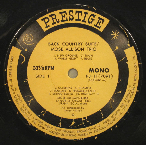 Mose Allison - Back Country Suite For Piano, Bass And Drums (Vinyl, LP, Album, Reissue, Mono) Very Good Plus (VG+) / Very Good Plus (VG+)