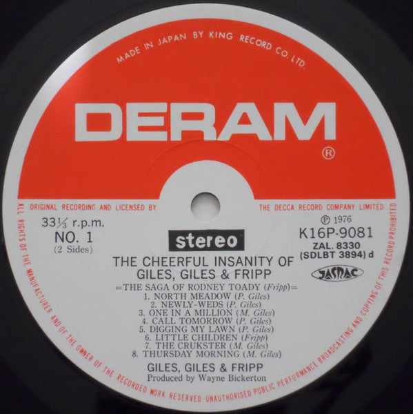 Giles, Giles And Fripp - The Cheerful Insanity Of Giles, Giles & Fripp (Vinyl, LP, Album, Reissue, Stereo) Very Good Plus (VG+) / Very Good Plus (VG+)
