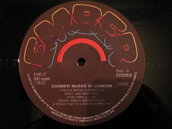 Carmen McRae - Carmen McRae In London (Vinyl, LP, Album, Reissue, Stereo) Very Good Plus (VG+) / Very Good (VG)