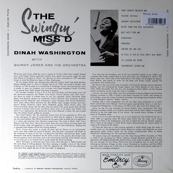 Dinah Washington - The Swingin' Miss "D" (Vinyl, LP, Album) Near Mint (NM or M-) / Near Mint (NM or M-)