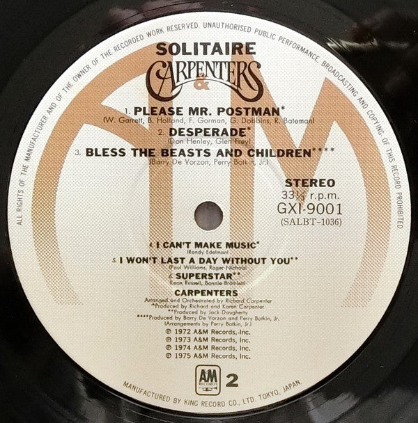 Carpenters - Solitaire (Vinyl, LP, Compilation) Very Good Plus (VG+) / Very Good (VG)