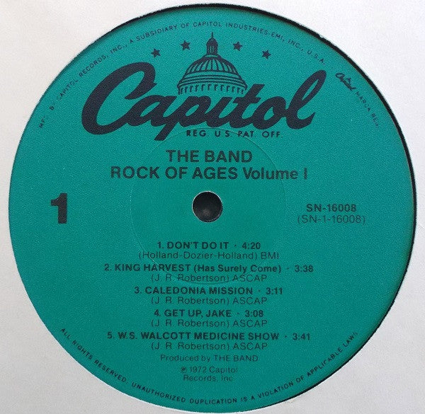 The Band - Rock Of Ages (Volume 1) (Vinyl, LP, Album, Reissue) Very Good Plus (VG+) / Very Good (VG)