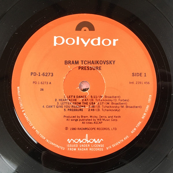 Bram Tchaikovsky - Pressure (Vinyl, LP, Album, Stereo) Very Good Plus (VG+) / Very Good (VG)
