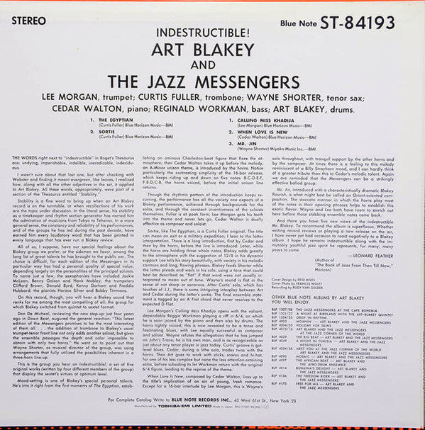Art Blakey & The Jazz Messengers - Indestructible (Vinyl, LP, Album, Reissue, Stereo) Near Mint (NM or M-) / Near Mint (NM or M-)