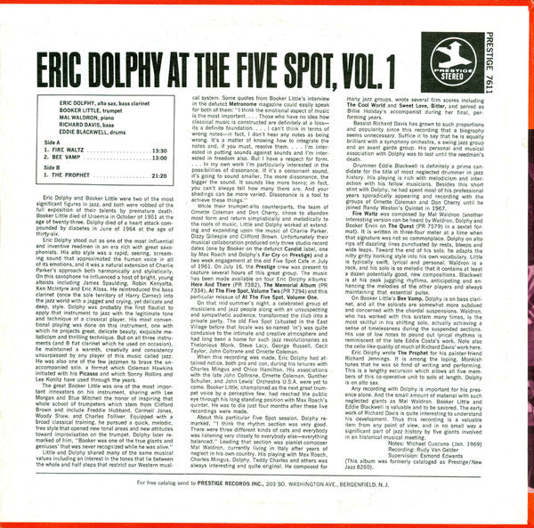 Eric Dolphy - At The Five Spot, Vol. 1 (Vinyl, LP, Album, Reissue) Very Good (VG) / Very Good (VG)