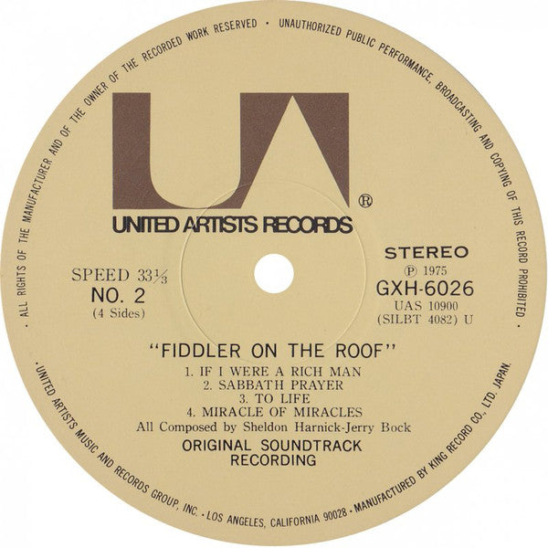 John Williams (4) - Fiddler On The Roof (Original Motion Picture Soundtrack Recording) (2xVinyl, LP, Album) Good Plus (G+) / Very Good Plus (VG+)