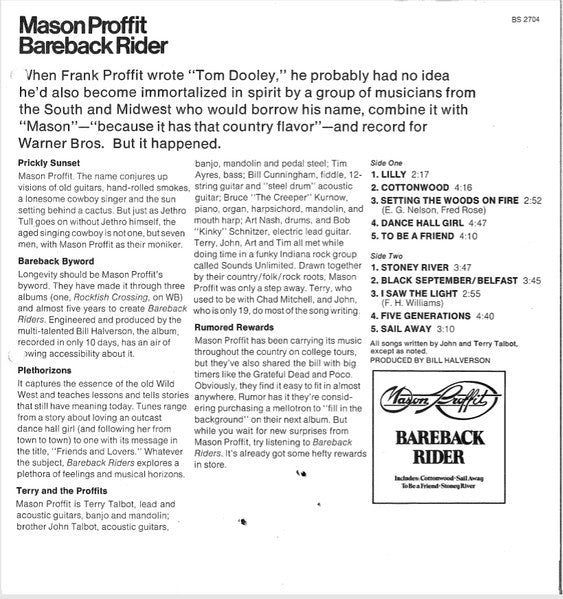 Mason Proffit - Bareback Rider (Vinyl, LP, Album, Stereo) Good Plus (G+) / Very Good (VG)