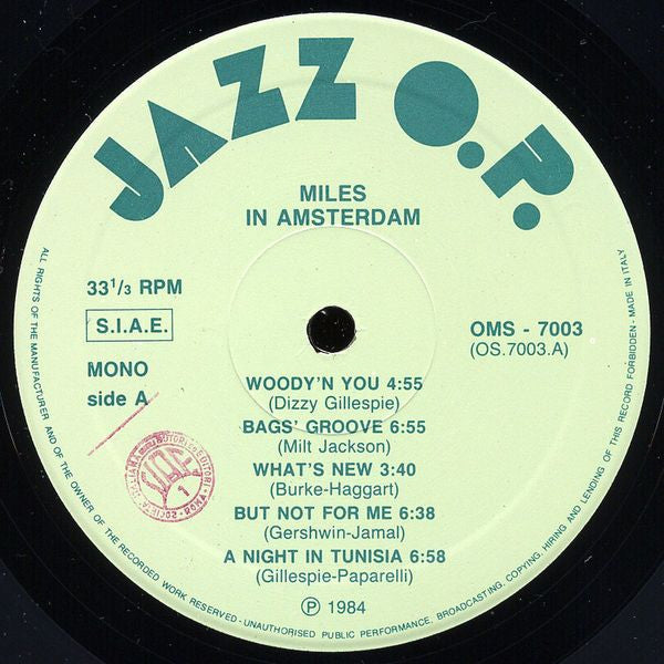 Miles Davis - Miles In Amsterdam (Vinyl, LP, Album, Mono)